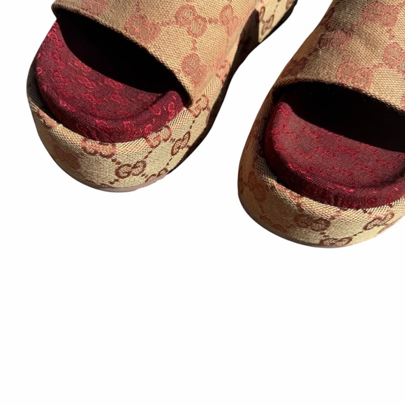 Gucci Angelina Platform Slide Sandals Original GG Canvas Red monogram size 7 - Picture 10 of 13